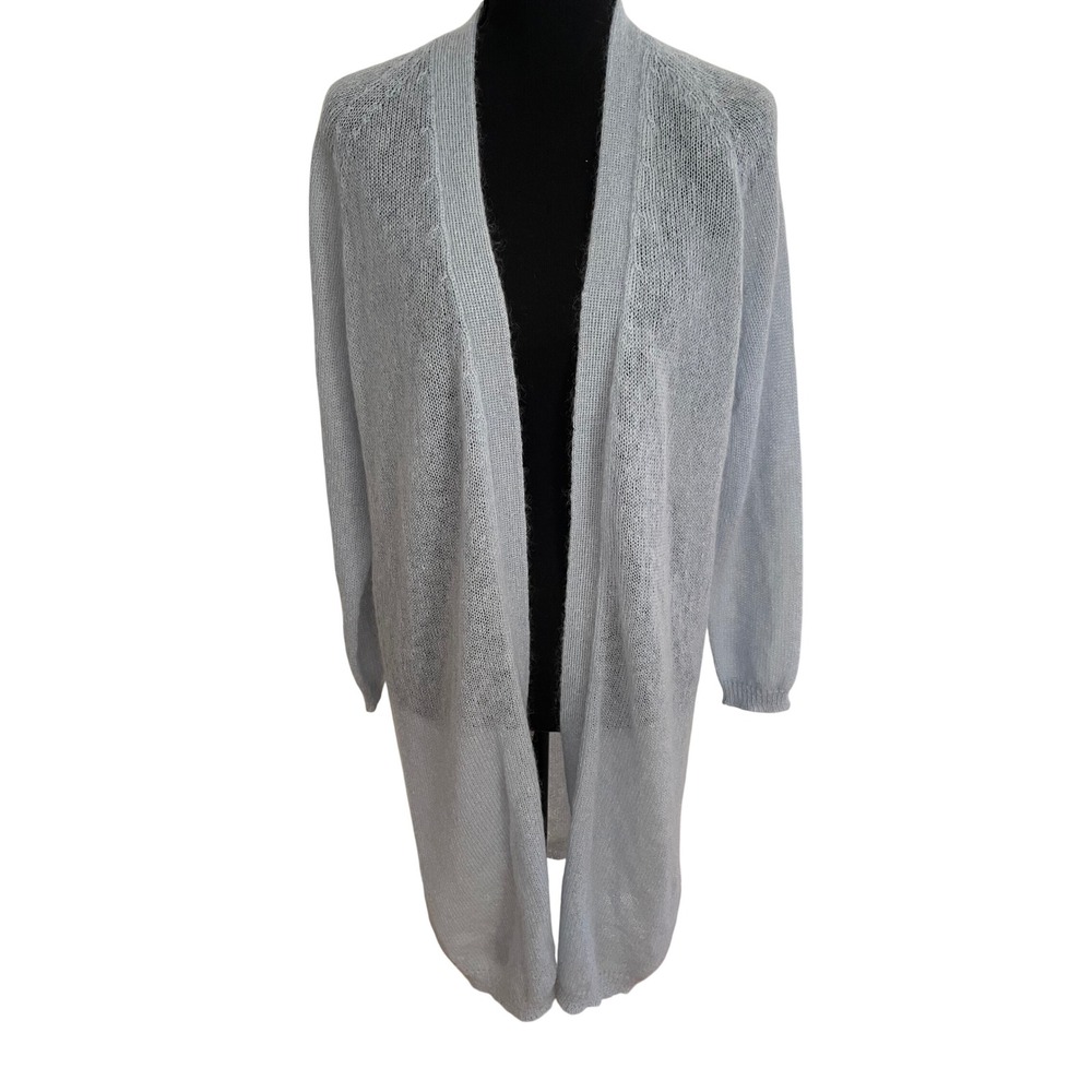 Max Mara Leisure Cardigan Womens M Light Blue Mohair Blend Duster Luxury Read
